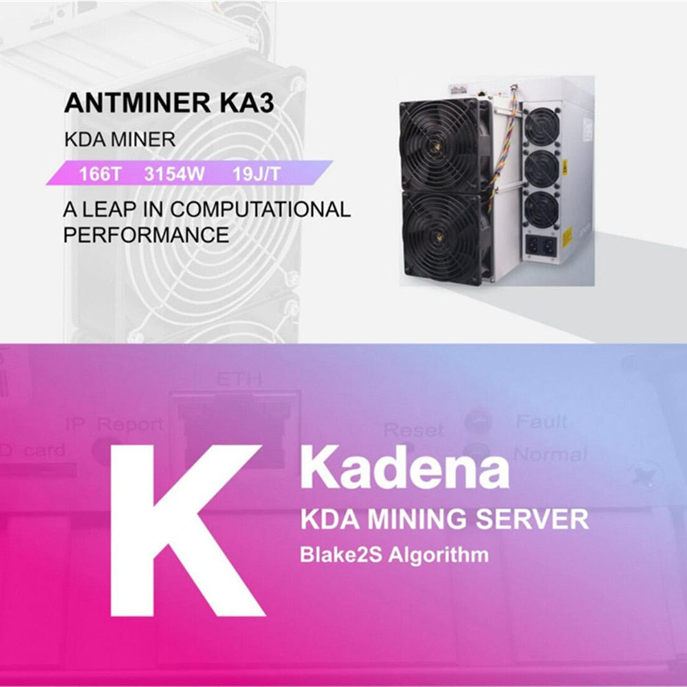 Máquina de Mineração Cripto Antminer KA3 166T 3154W Minerador mais eficiente KDA Blake2S Air-cooling KA3 166T 3154W
