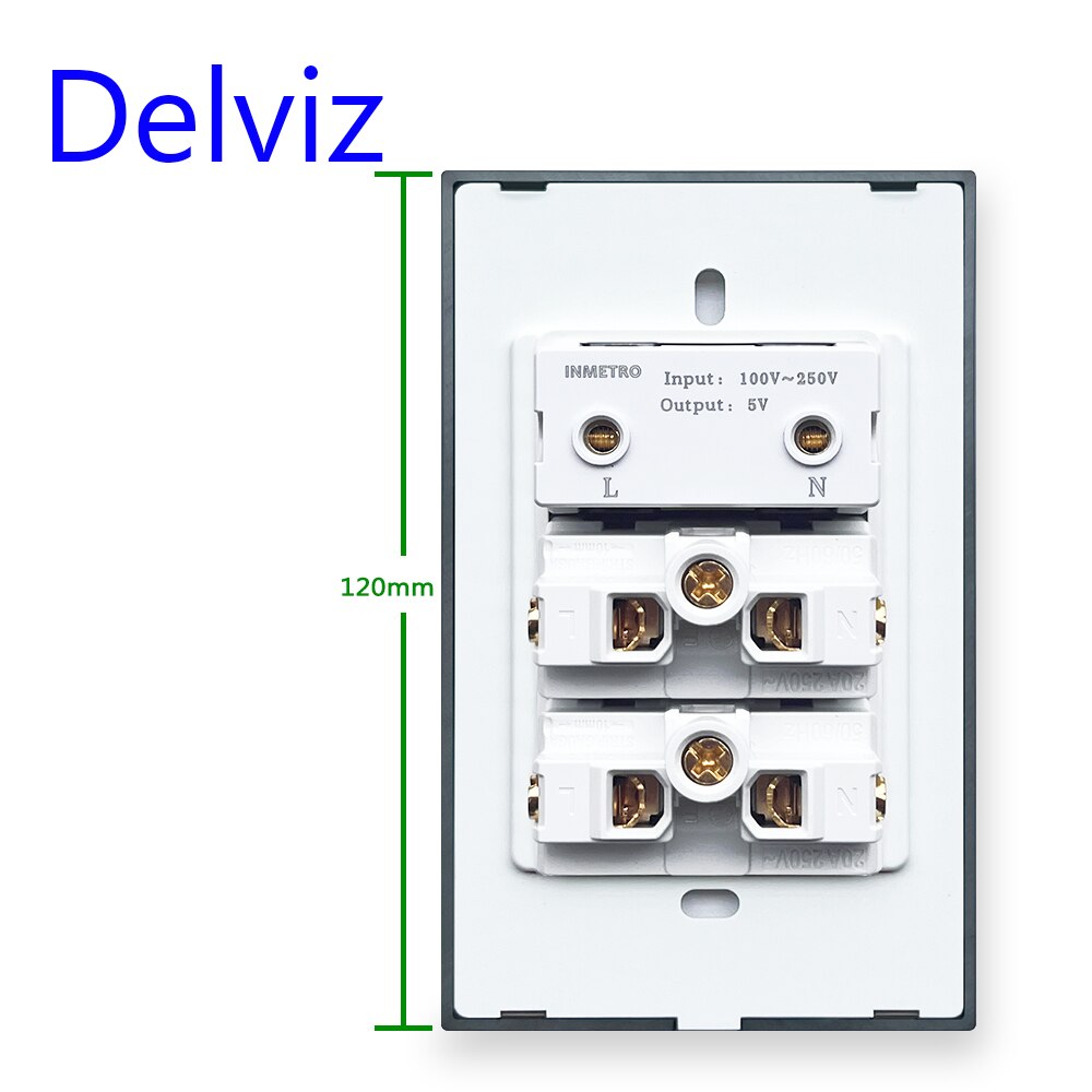 Delviz Brasil Standard Socket, White Tempered Glass Panel, USB Socket 2100ma, Size 120mm*72mm, With USB Ports Wall Socket