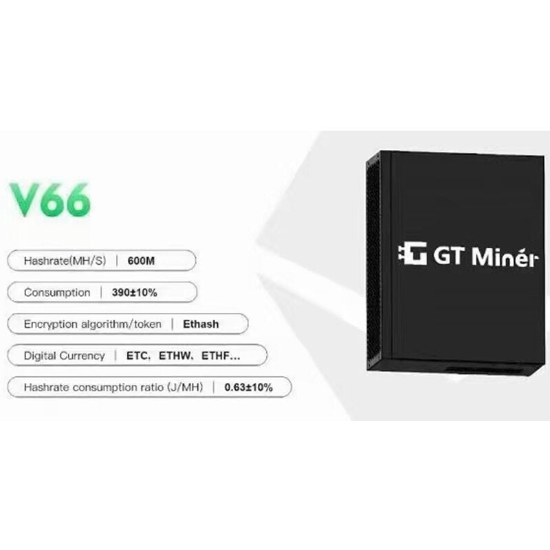 Maquina de Mineração Cripto GT Miner v66 630MH/s 0.7J/Mh ETC/ETHW/ETHF Ethash/Etchash 40db Dispositivo de Mineração Silencioso