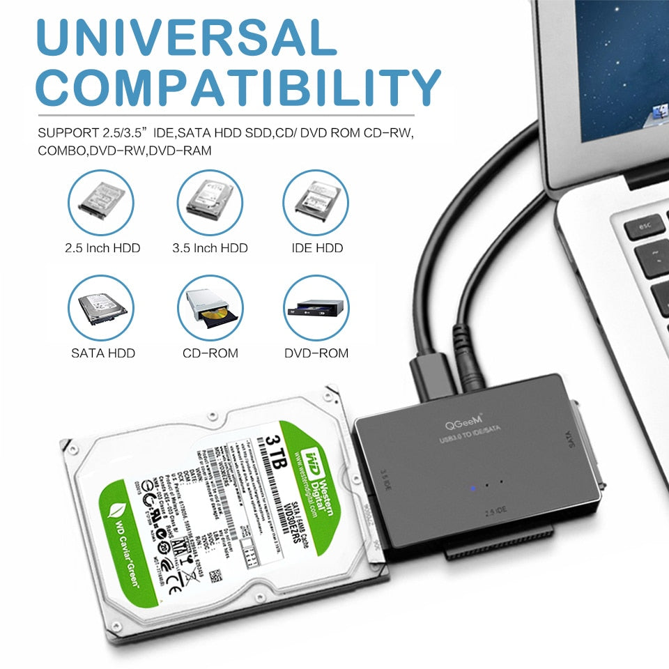 QGeeM SATA to USB IDE Adapter USB 3.0 Sata 2.5 3.5 Hard Disk Drive HDD SSD USB Converter IDE SATA to USB SATA