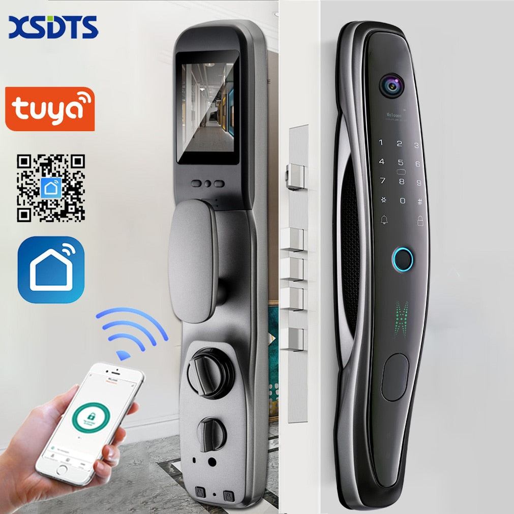 Fechadura Inteligente Tuya Smart com câmera de vigilância Wi-Fi sem fio  biometrica App Desbloquear função Monitoramente com campainha