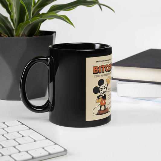 Caneca brilhante preta Satoshi Mouse Apresenta