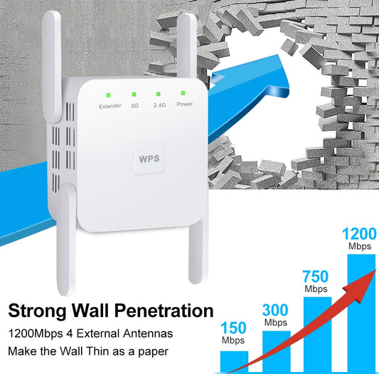 WiFi Repeater Wifi Amplifier Wifi Signal Extender 5G and 2.4G Network Wifi Booster 1200Mbps 5Ghz 300Mbps 2.4Ghz Wireless Wifi 