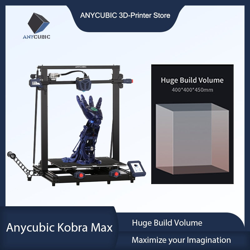 Anycubic Kobra Max FDM Impressora 3D Volume de construção enorme 45 x 40 x 40 cm Nivelamento automático de 25 pontos Estável Eixo Z duplo Montagem rápida