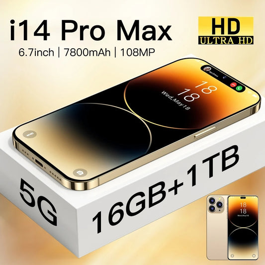 i14 Pro Max Smartphone Full Screen 6.7 Face ID 16GB+1TB Global Version 4G 5G