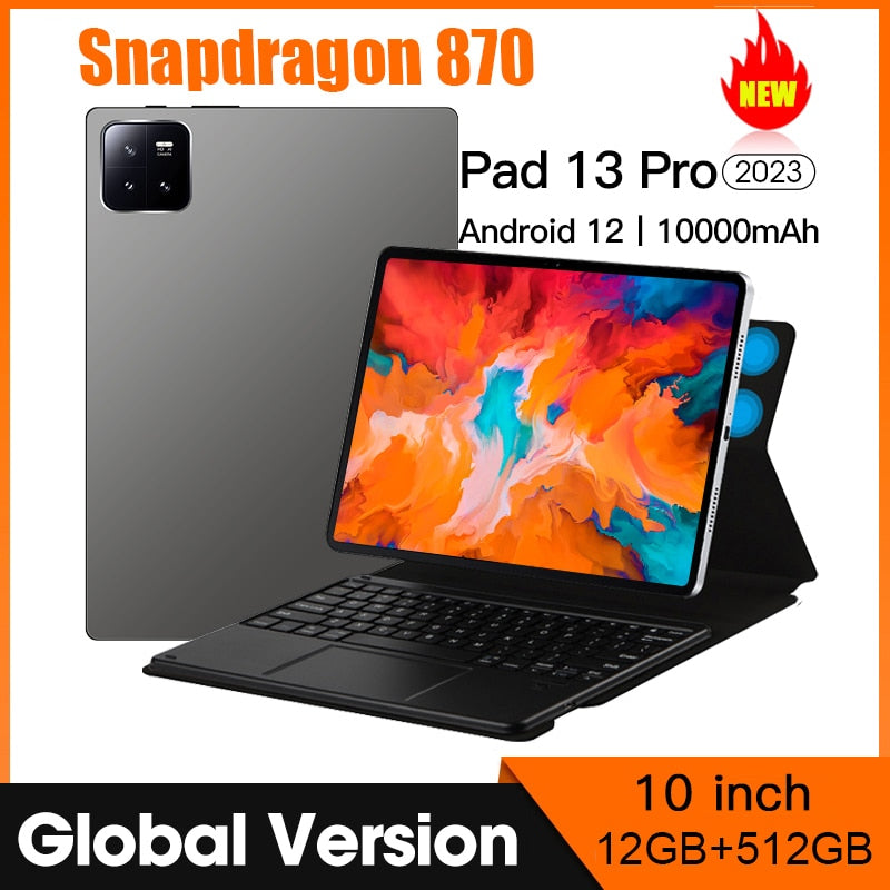 Versão Global Pad 13 Pro Tablet 10 Polegada 120Hz WQHD+ Display Tablet android 12 Snapdragon 870 10000mAh 12GB 512GB 5G Tablets pc