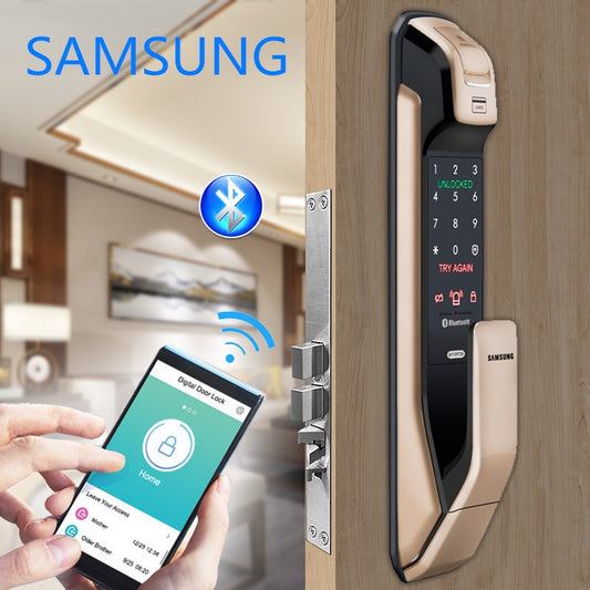 SAMSUNG Fingerprint PUSH PULL Digital Door Lock With WIFI Bluetooth App SHS-DP728 English Version Big Mortise AML340