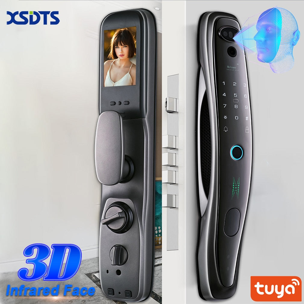 Tuya Smart 3D Face High Security Camera Monitor Smart Fingerprint Lock Biometric Electronic Key Unlock