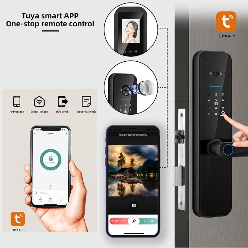 Fechadura Inteligente Tuya Wifi Digital Electronica Smart Door Lock com  câmera biométrica impressão digital cartão inteligente senha desbloqueio